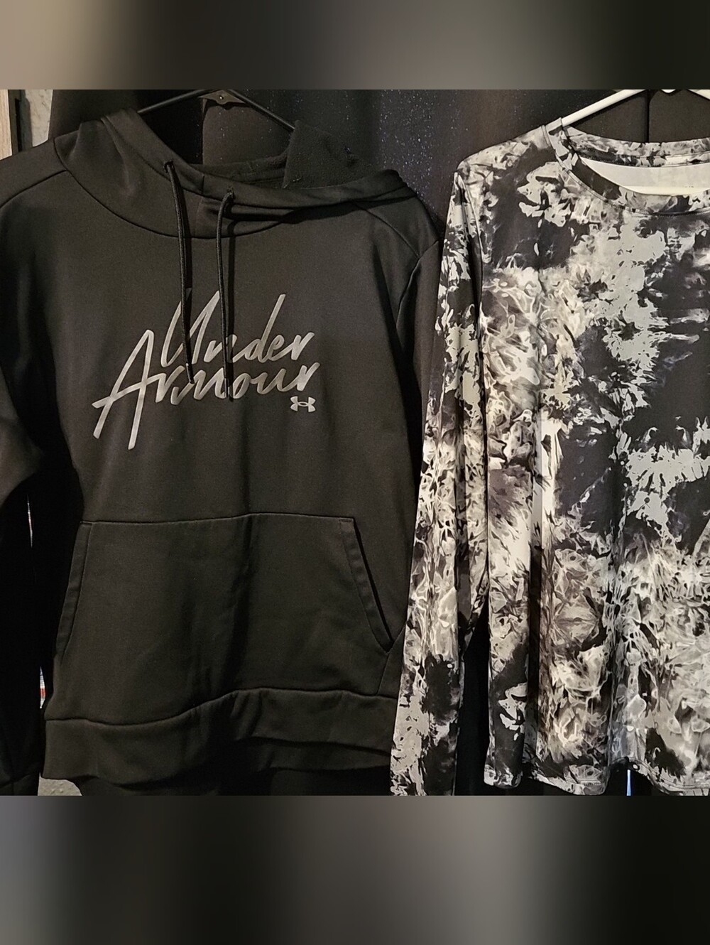 Under Armour Black Hoodie with Monochrome Printed Long Sleeve Top